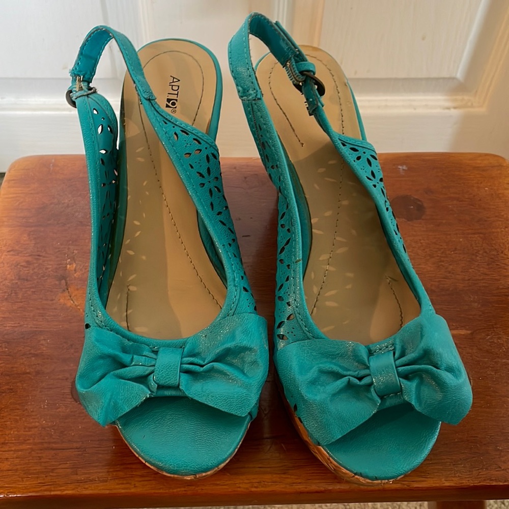 Apt. 9 Teal Eyelet Wedges - Size 6